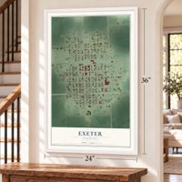 Exeter, Nebraska map, 24 x 36 inch print in a white frame by a staircase