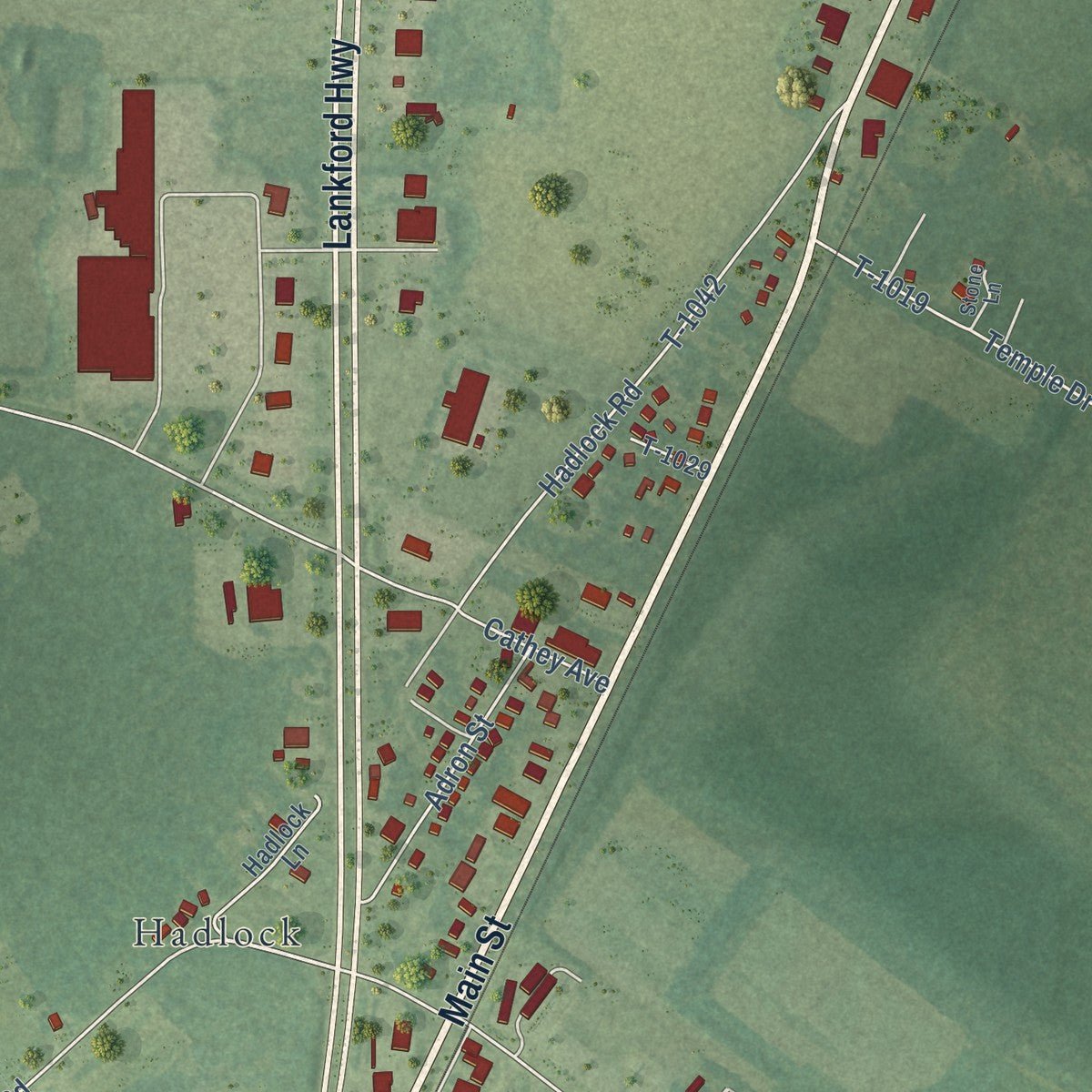 Second close-up of the map of Exmore, Virginia print showing more streets and buildings