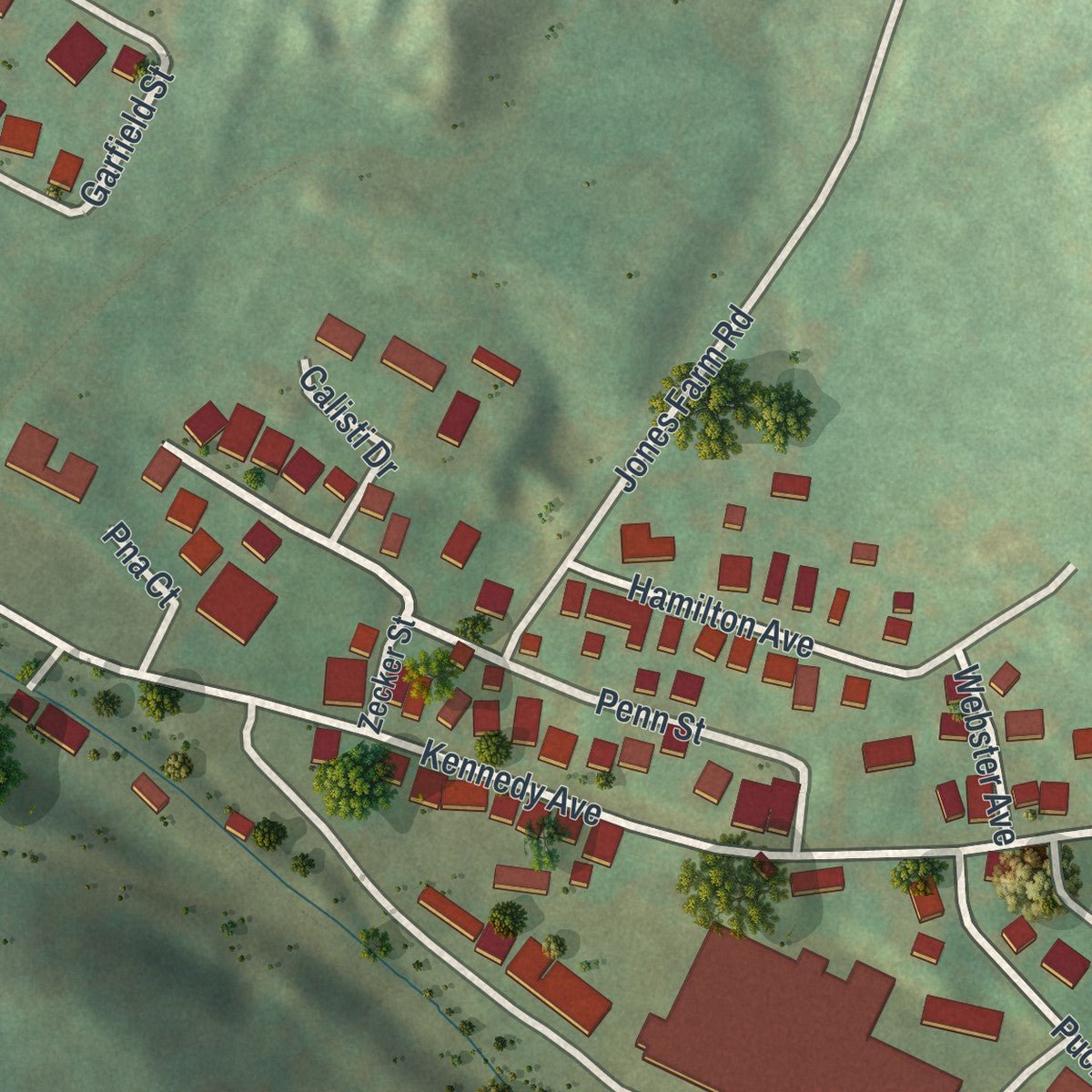 Second close-up of the map of Export, Pennsylvania print showing more streets and buildings