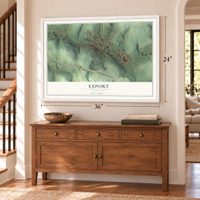 Export, Pennsylvania map, 24 x 36 inch print in a white frame above a dresser by a staircase
