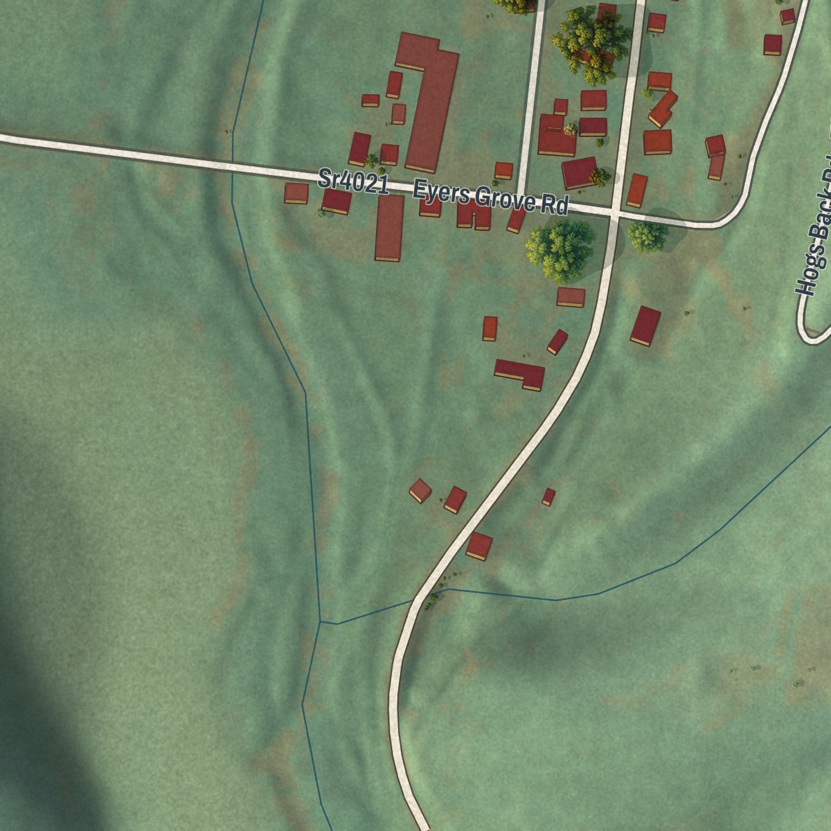 Second close-up of the map of Eyers Grove, Pennsylvania print showing more streets and buildings