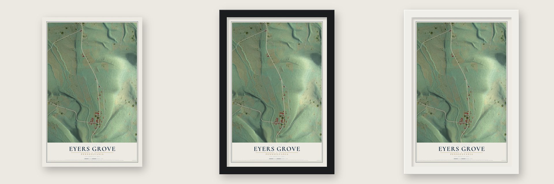 Eyers Grove, Pennsylvania map unframed, in a black wood frame and in a white wood frame