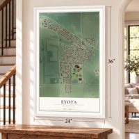 Eyota, Minnesota map, 24 x 36 inch print in a white frame by a staircase