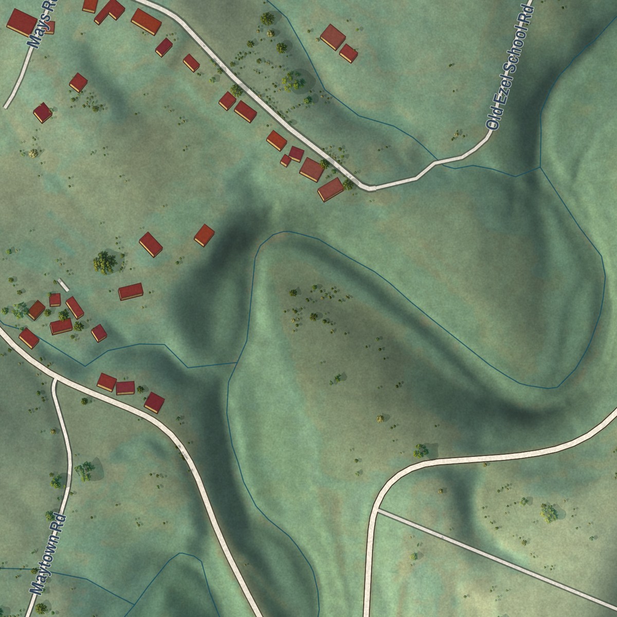 Second close-up of the map of Ezel, Kentucky print showing more streets and buildings