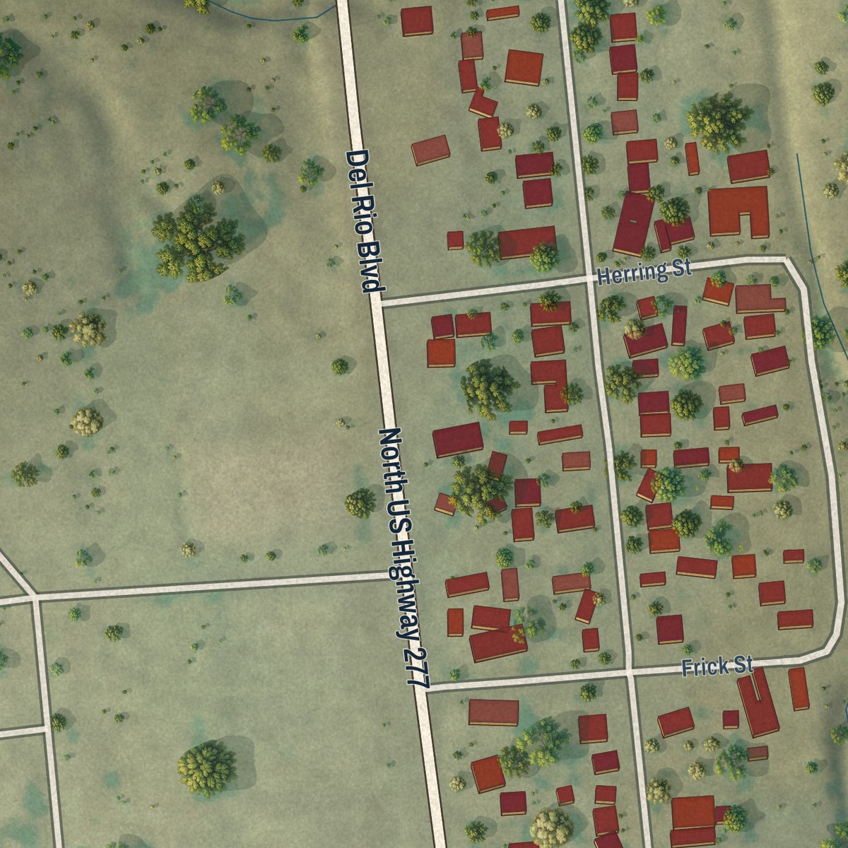 Second close-up of the map of Fabrica, Texas print showing more streets and buildings