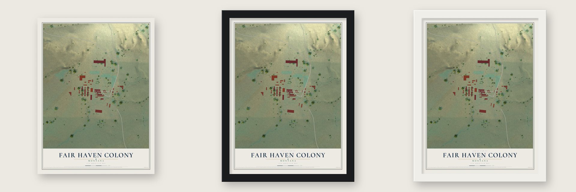 Fair Haven Colony, Montana map unframed, in a black wood frame and in a white wood frame