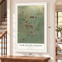 Fair Haven Colony, Montana map, 24 x 36 inch print in a white frame by a staircase