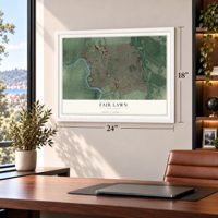 Fair Lawn, New Jersey map, 18 x 24 inch print in a white frame in a home office
