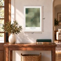 Fair Oaks, Arkansas map, 12 x 18 inch print in a white frame in an entryway