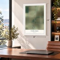 Fair Oaks, Arkansas map, 18 x 24 inch print in a white frame in a home office