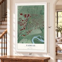 Fairfax, Ohio map, 24 x 36 inch print in a white frame by a staircase