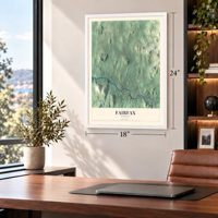 Fairfax, Vermont map, 18 x 24 inch print in a white frame in a home office