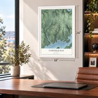 Fairfield Bay, Arkansas map, 18 x 24 inch print in a white frame in a home office