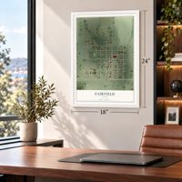Fairfield, Idaho map, 18 x 24 inch print in a white frame in a home office