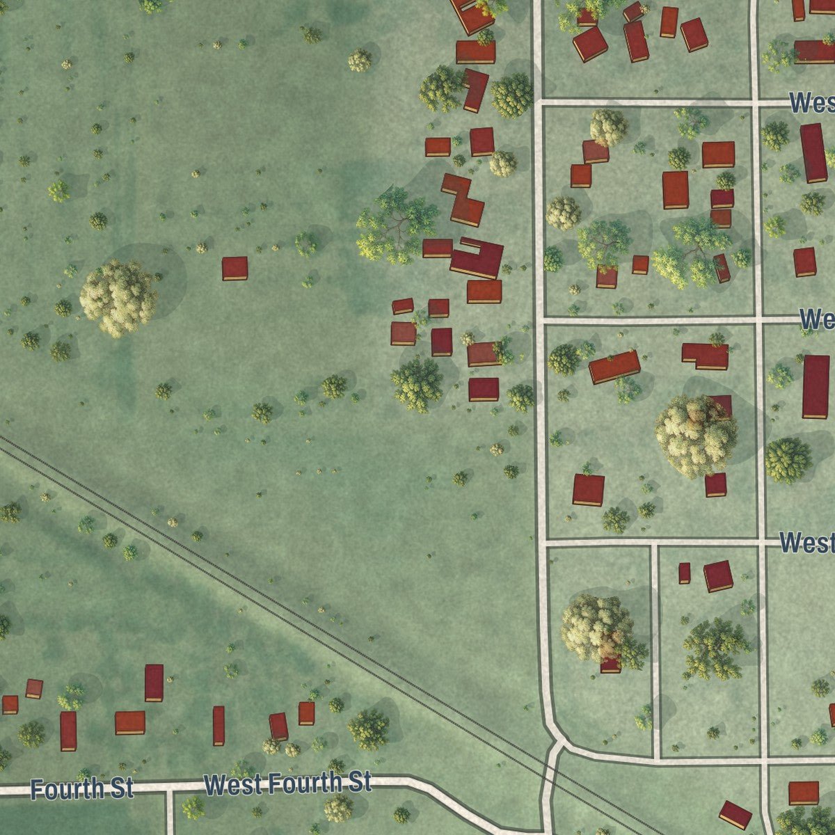 Second close-up of the map of Fairfield, Nebraska print showing more streets and buildings