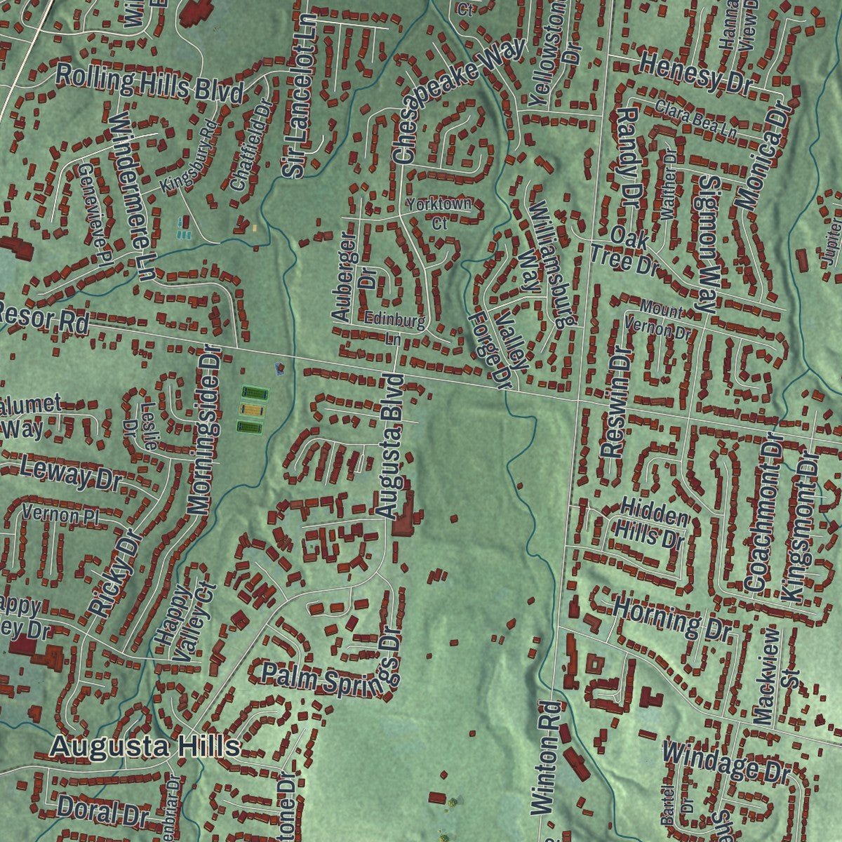 Second close-up of the map of Fairfield, Ohio print showing more streets and buildings