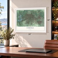 Fairfield, Ohio map, 18 x 24 inch print in a white frame in a home office