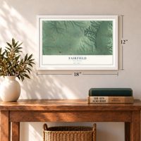 Fairfield, Oklahoma map, 12 x 18 inch print in a white frame in an entryway