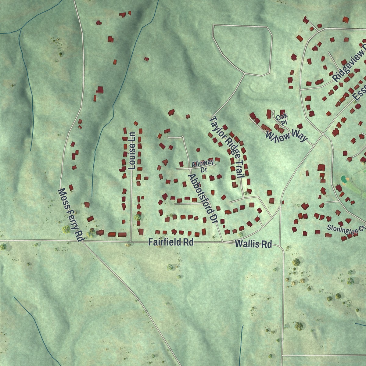 Second close-up of the map of Fairfield Plantation, Georgia print showing more streets and buildings