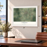 Fairfield, Texas map, 18 x 24 inch print in a white frame in a home office