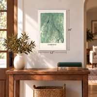 Fairfield, Vermont map, 12 x 18 inch print in a white frame in an entryway