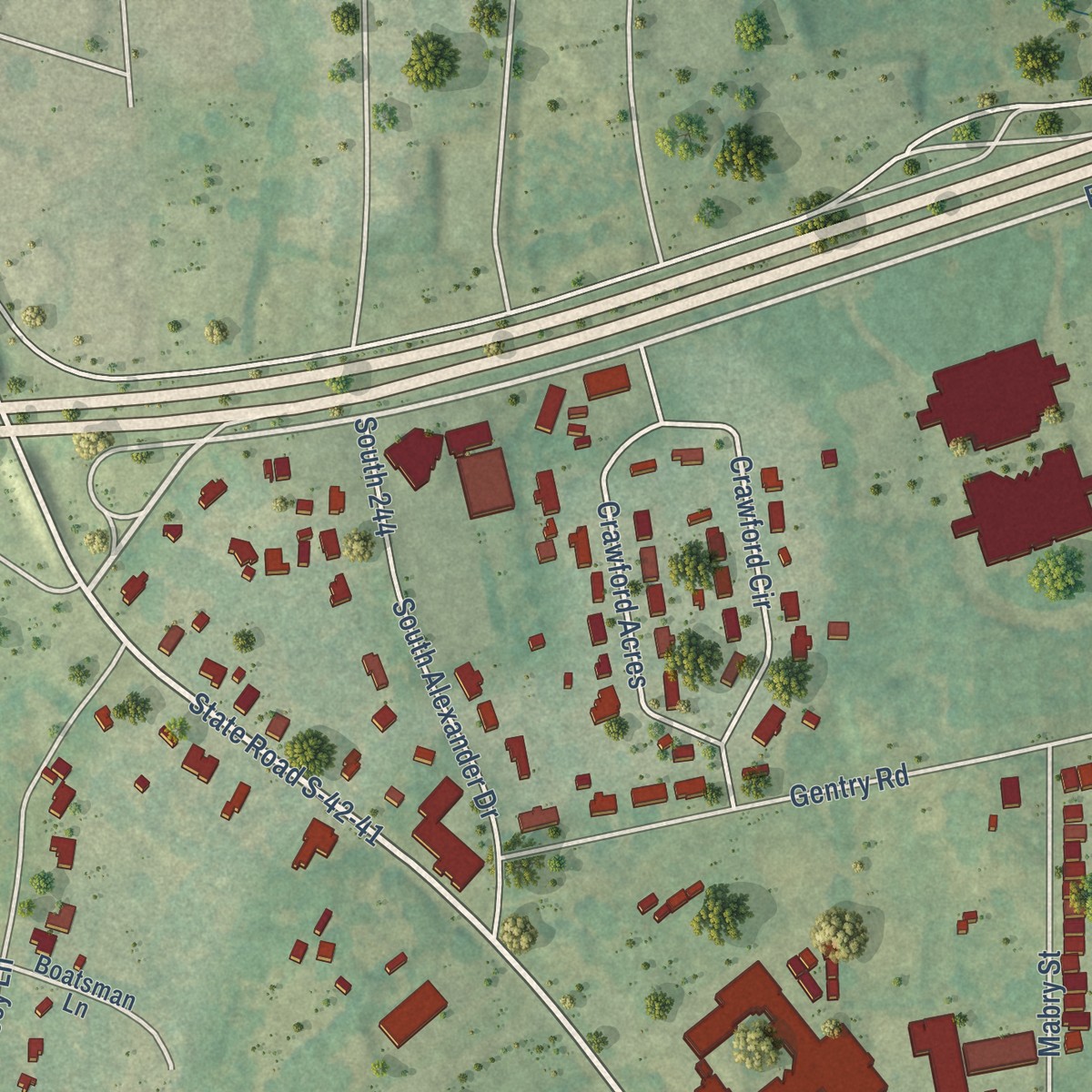 Second close-up of the map of Fairforest, South Carolina print showing more streets and buildings