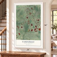 Fairforest, South Carolina map, 24 x 36 inch print in a white frame by a staircase