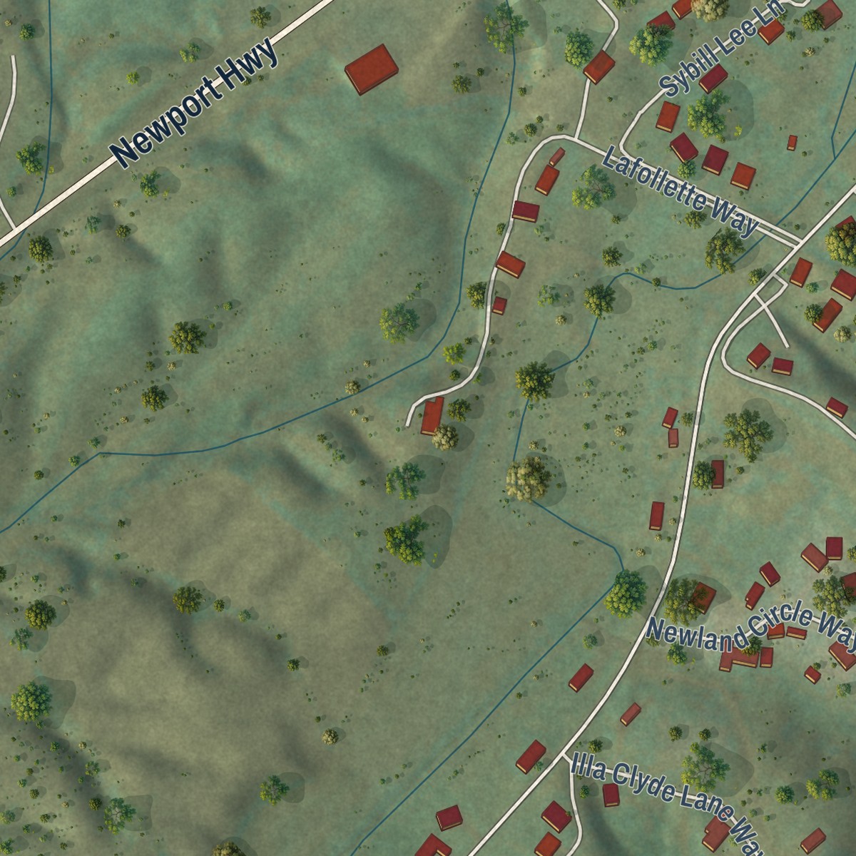 Second close-up of the map of Fairgarden, Tennessee print showing more streets and buildings