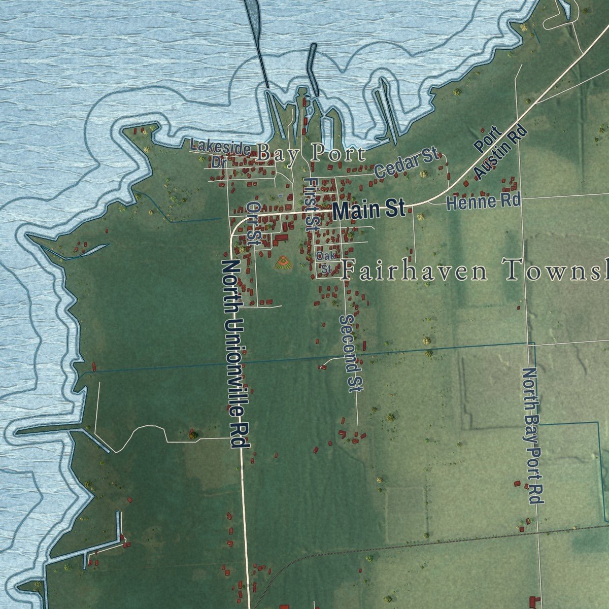 Second close-up of the map of Fairhaven, Michigan print showing more streets and buildings