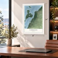 Fairhaven, Michigan map, 18 x 24 inch print in a white frame in a home office