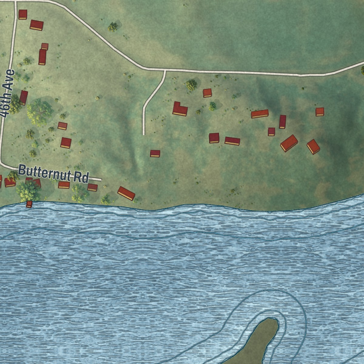 Second close-up of the map of Fairhaven, Minnesota print showing more streets and buildings
