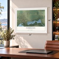 Fairhaven, Minnesota map, 18 x 24 inch print in a white frame in a home office