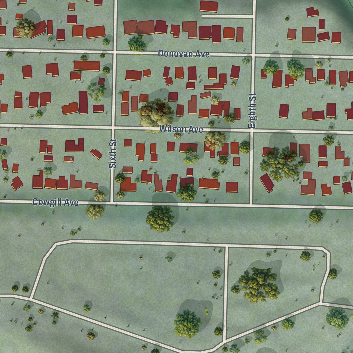 Second close-up of the map of Fairhaven, Washington print showing more streets and buildings