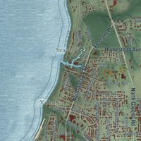 Second close-up of the map of Fairhope, Alabama print showing more streets and buildings