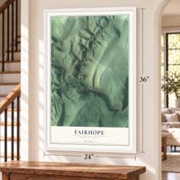 Fairhope, Pennsylvania map, 24 x 36 inch print in a white frame by a staircase