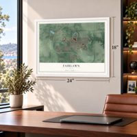 Fairlawn, Ohio map, 18 x 24 inch print in a white frame in a home office
