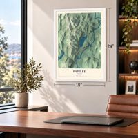 Fairlee, Vermont map, 18 x 24 inch print in a white frame in a home office