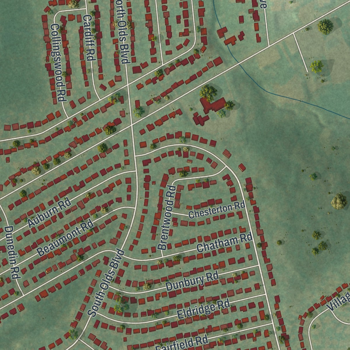Second close-up of the map of Fairless Hills, Pennsylvania print showing more streets and buildings