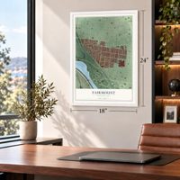 Fairmount, Philadelphia, Pennsylvania map, 18 x 24 inch print in a white frame in a home office