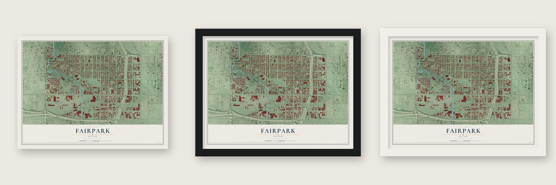 Fairpark, Utah map unframed, in a black wood frame and in a white wood frame