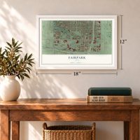 Fairpark, Utah map, 12 x 18 inch print in a white frame in an entryway