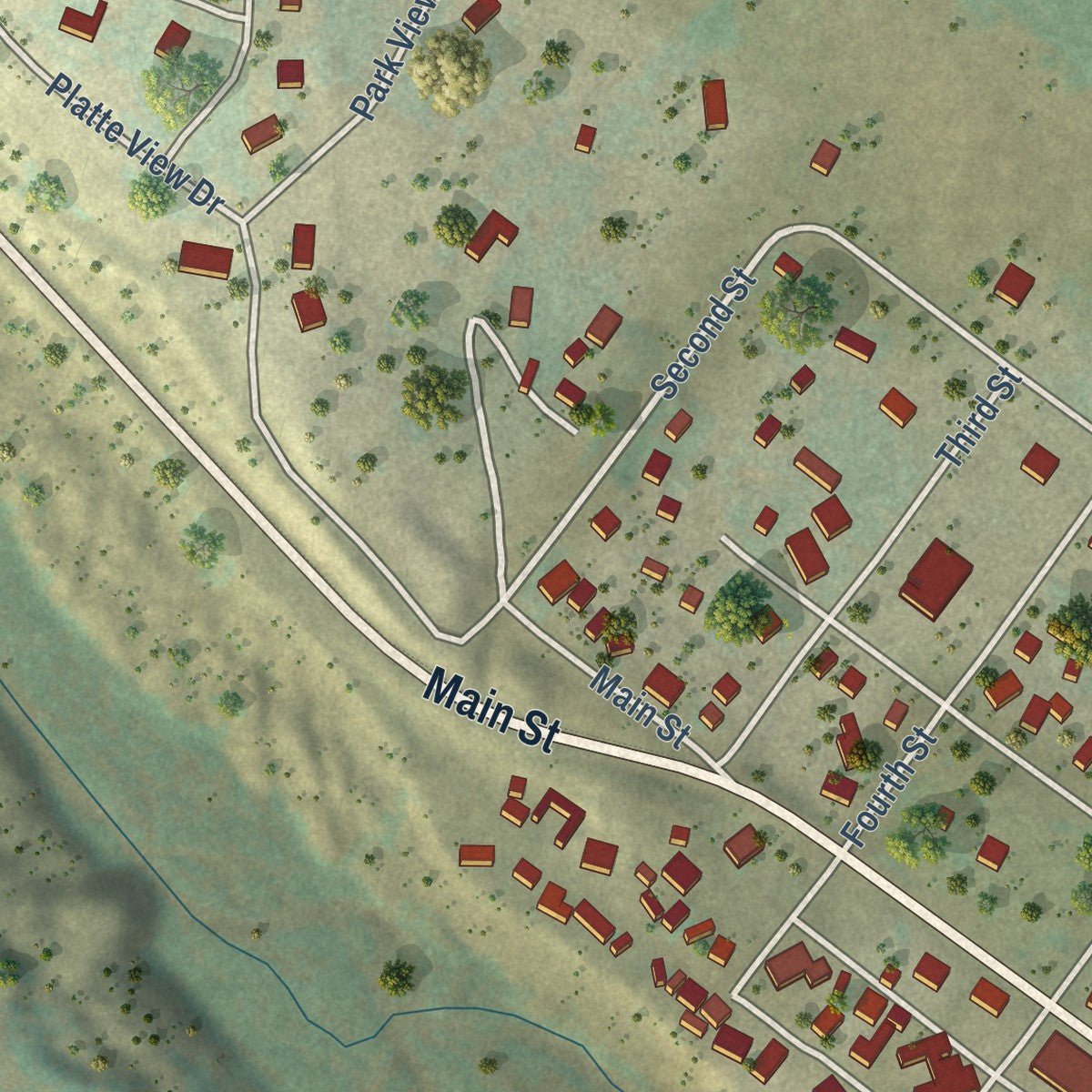 Second close-up of the map of Fairplay, Colorado print showing more streets and buildings