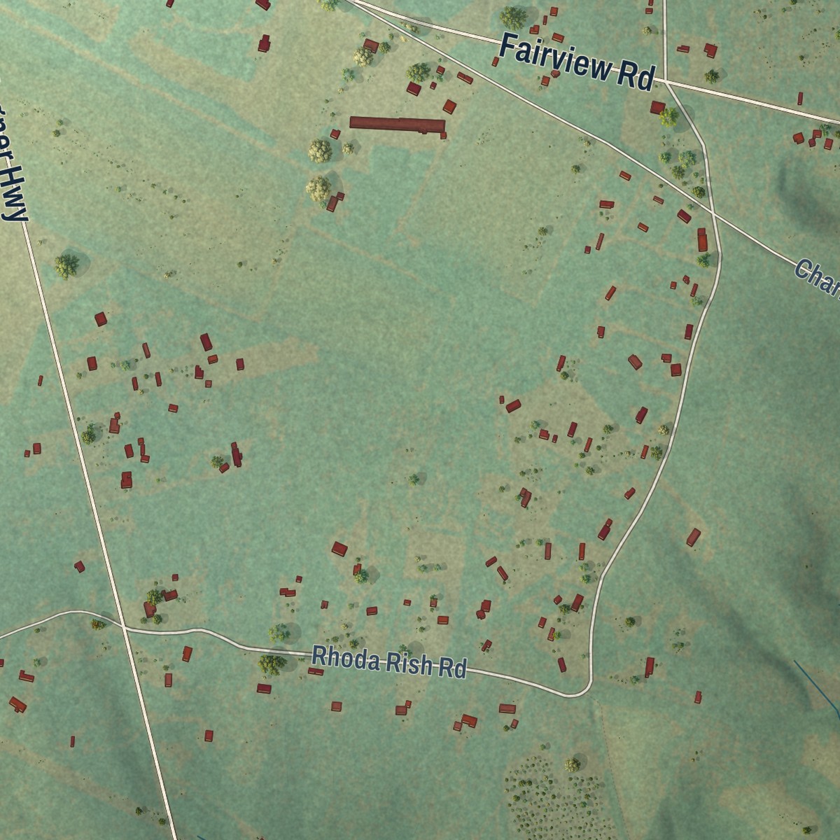 Second close-up of the map of Fairview Crossroads, South Carolina print showing more streets and buildings