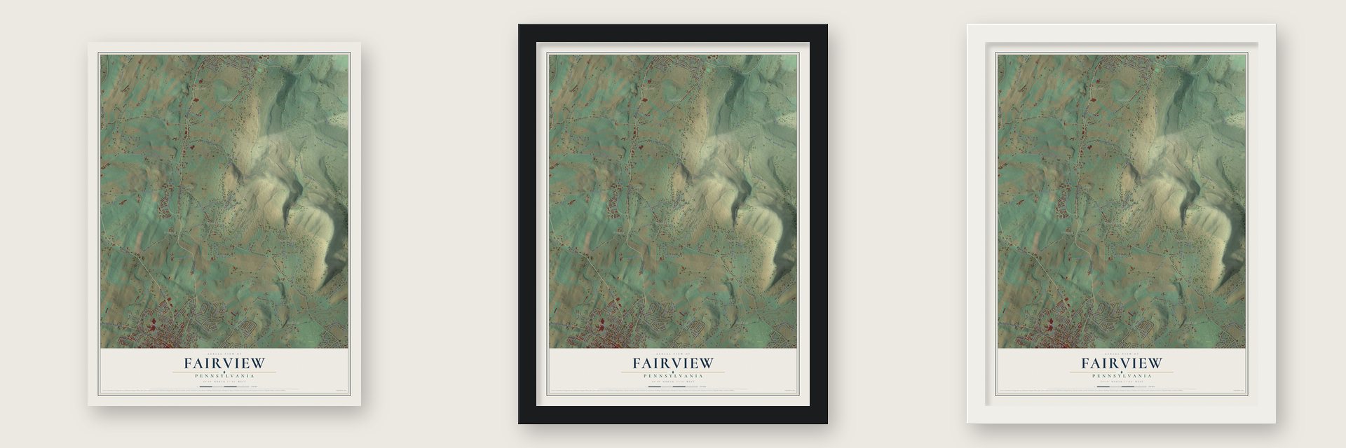 Fairview, Franklin County, Pennsylvania map unframed, in a black wood frame and in a white wood frame