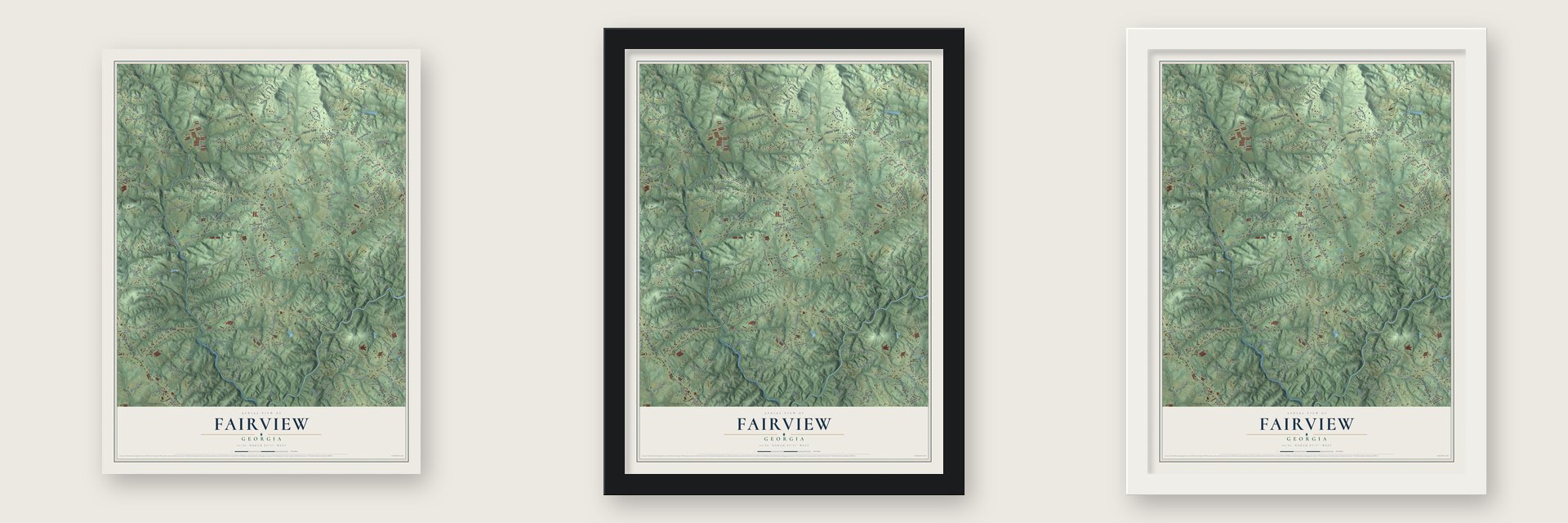 Fairview, Habersham County, Georgia map unframed, in a black wood frame and in a white wood frame