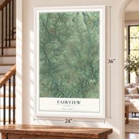 Fairview, Habersham County, Georgia map, 24 x 36 inch print in a white frame by a staircase