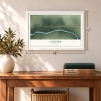 Fairview, Indiana map, 12 x 18 inch print in a white frame in an entryway