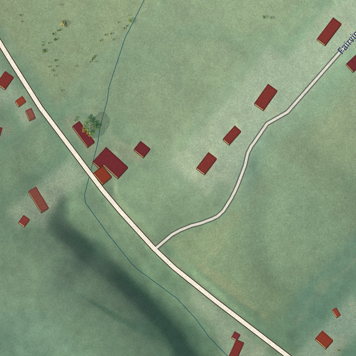 Second close-up of the map of Fairview, Maryland print showing more streets and buildings