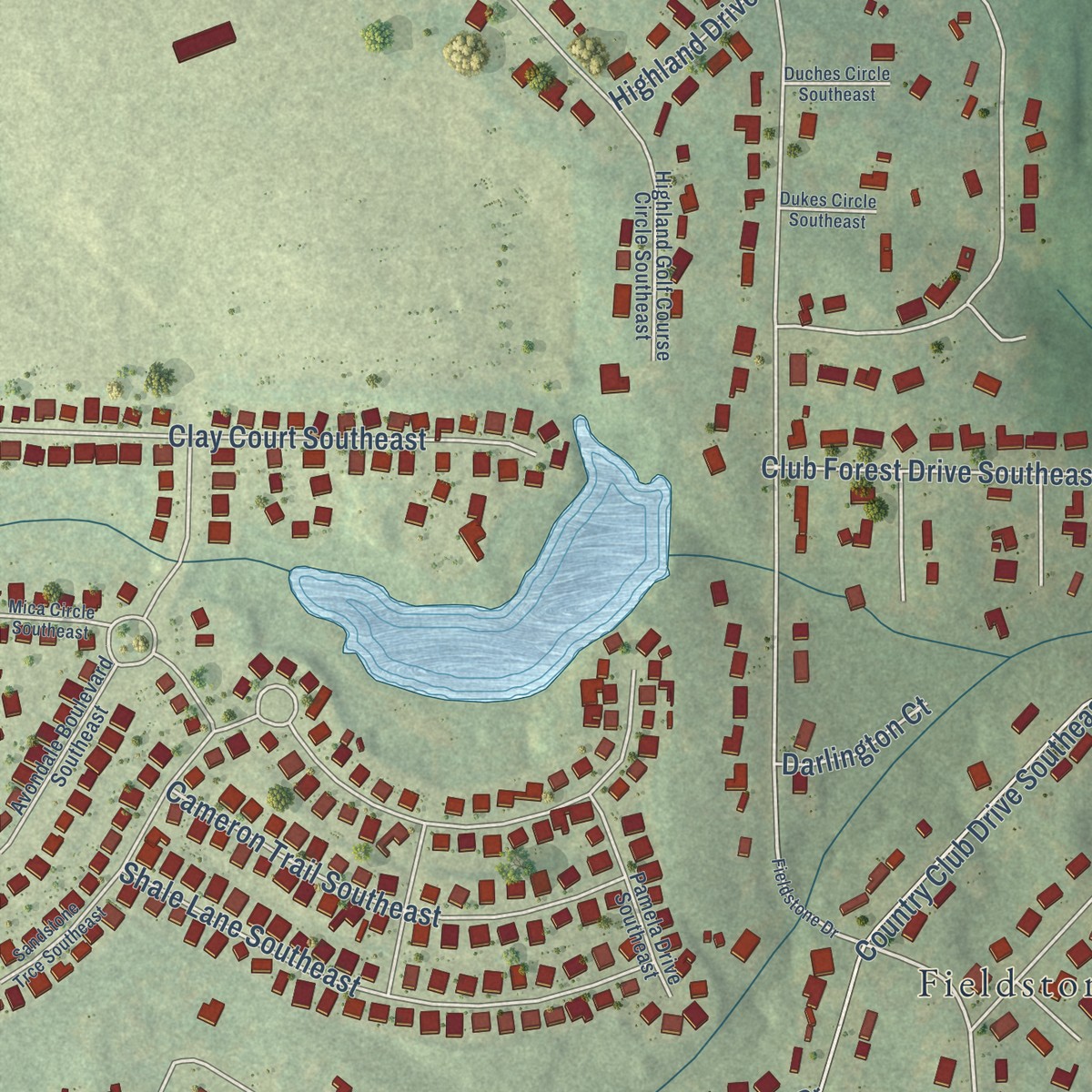 Second close-up of the map of Fairview, Newton County, Georgia print showing more streets and buildings