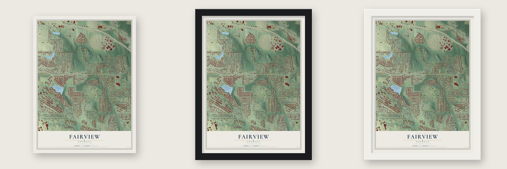Fairview, Newton County, Georgia map unframed, in a black wood frame and in a white wood frame